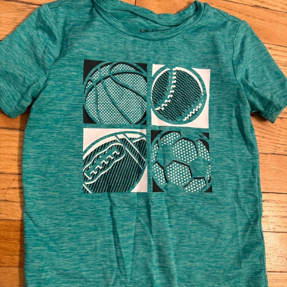 Jumping Beans Boys Active T-Shirt 4T Teal Heather‎ Sports Graphic Tee Basketball
